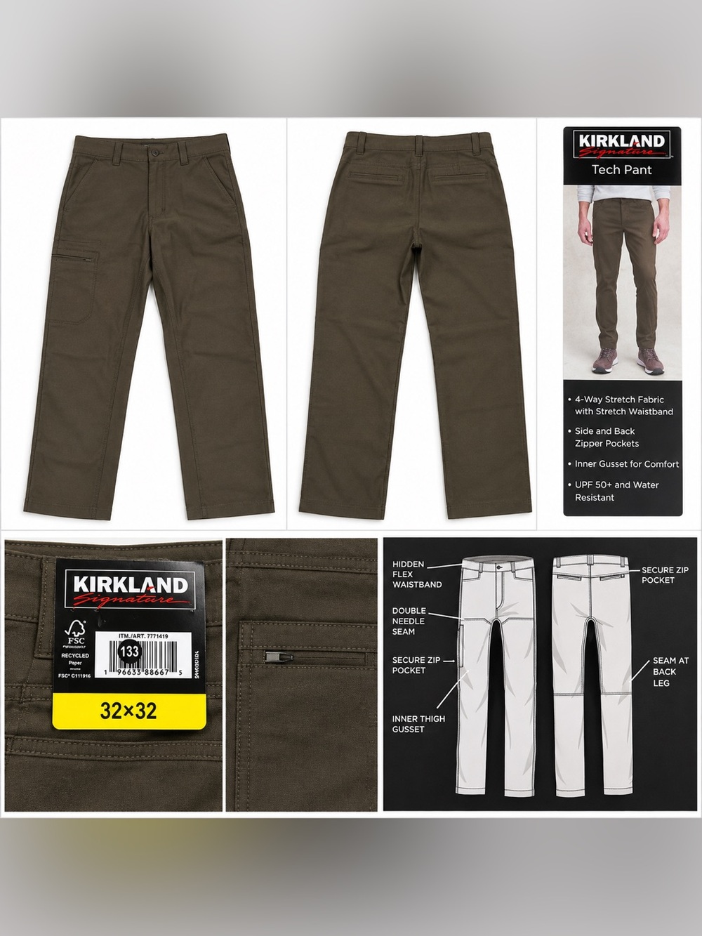 Kirkland Signature Men’s Work Pants in Brown 32 x 32